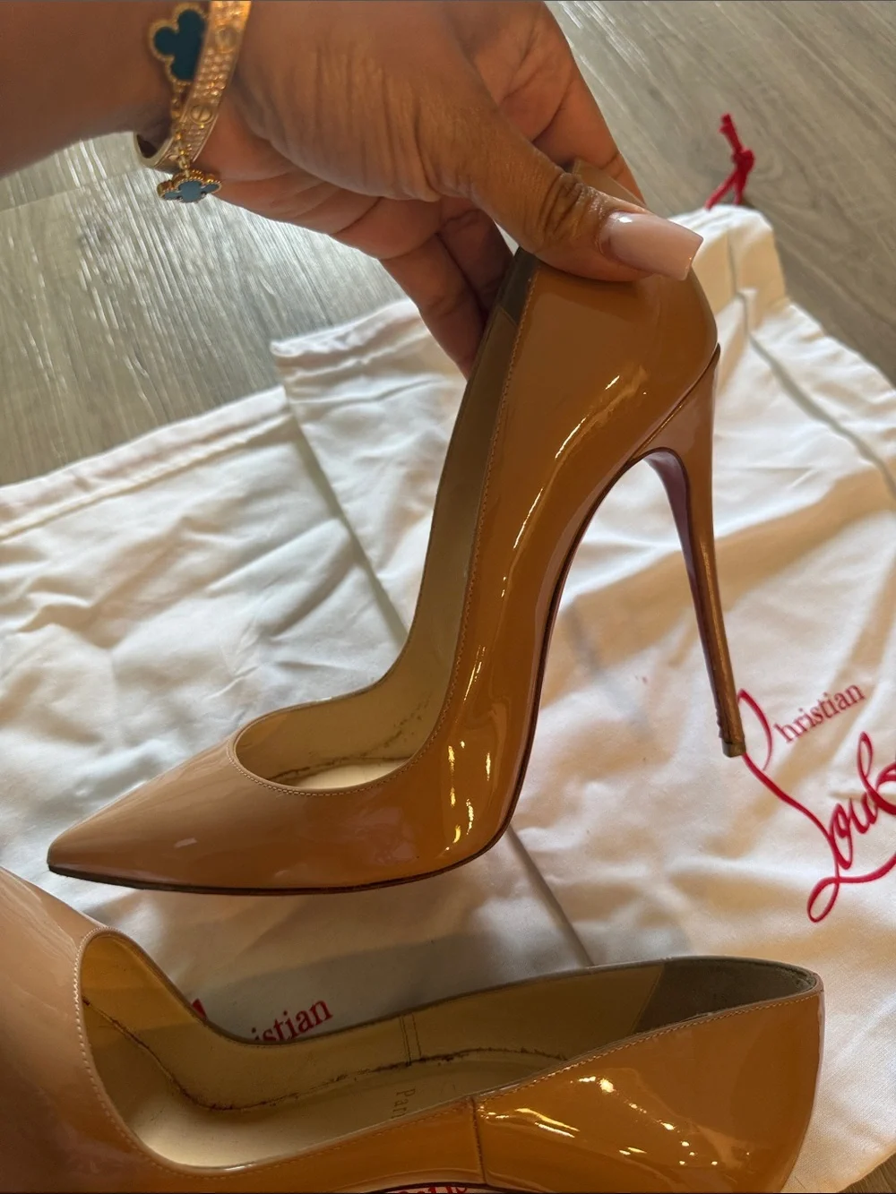 Christian Louboutin Nude Patent Pointed Toe Stiletto Pumps